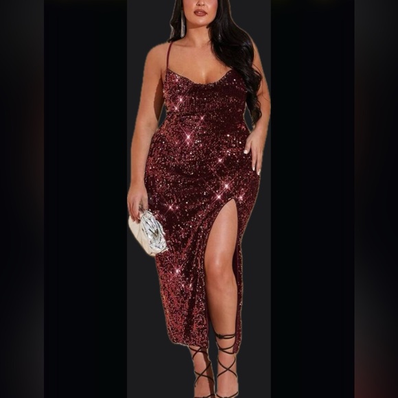 Luxe Velvet Sequin Side Slit Criss Cross Holiday Evening Wedding Dress Black - Picture 3 of 6